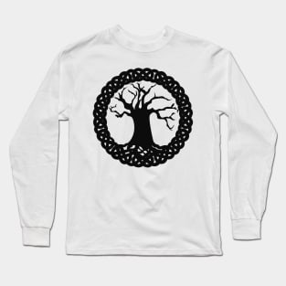 Tree of life with celtic knot border in black Long Sleeve T-Shirt